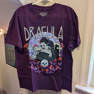 Summerween Universal Purple Dracula Graphic Tee with Rose Accents